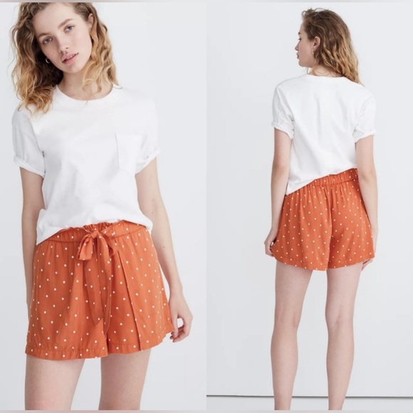 MADEWELL Drapey Pull-On Shorts In Polka Dots (Salmon Color) - Picture 3 of 6